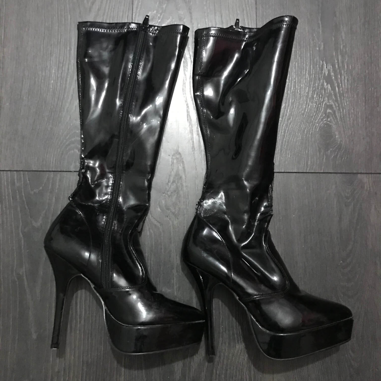 Used boots - Black PVC knee high platform boots Used boots - Black PVC knee high platform boots